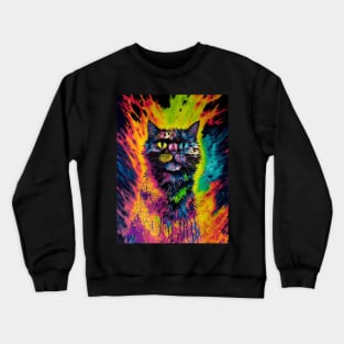 Psychedelic Multicolored Cat Crewneck Sweatshirt